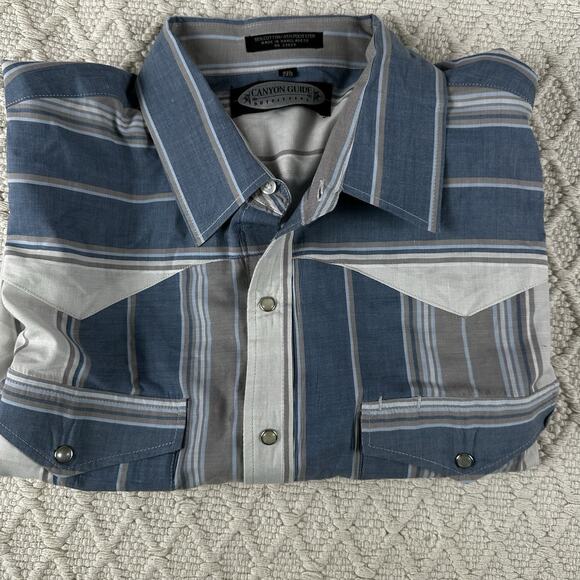 Canyon Guide Outfitters Pearl Snap Western Shirt 2XL Blue Gray Striped Long Slv - Picture 3 of 7